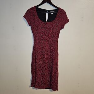 Eva Mendes Dress New York & Company Red Lace Bodycon Black Midi Cocktail Party